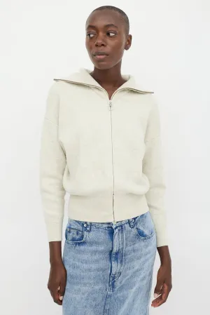 Beige Cotton & Wool Zip Cardigan