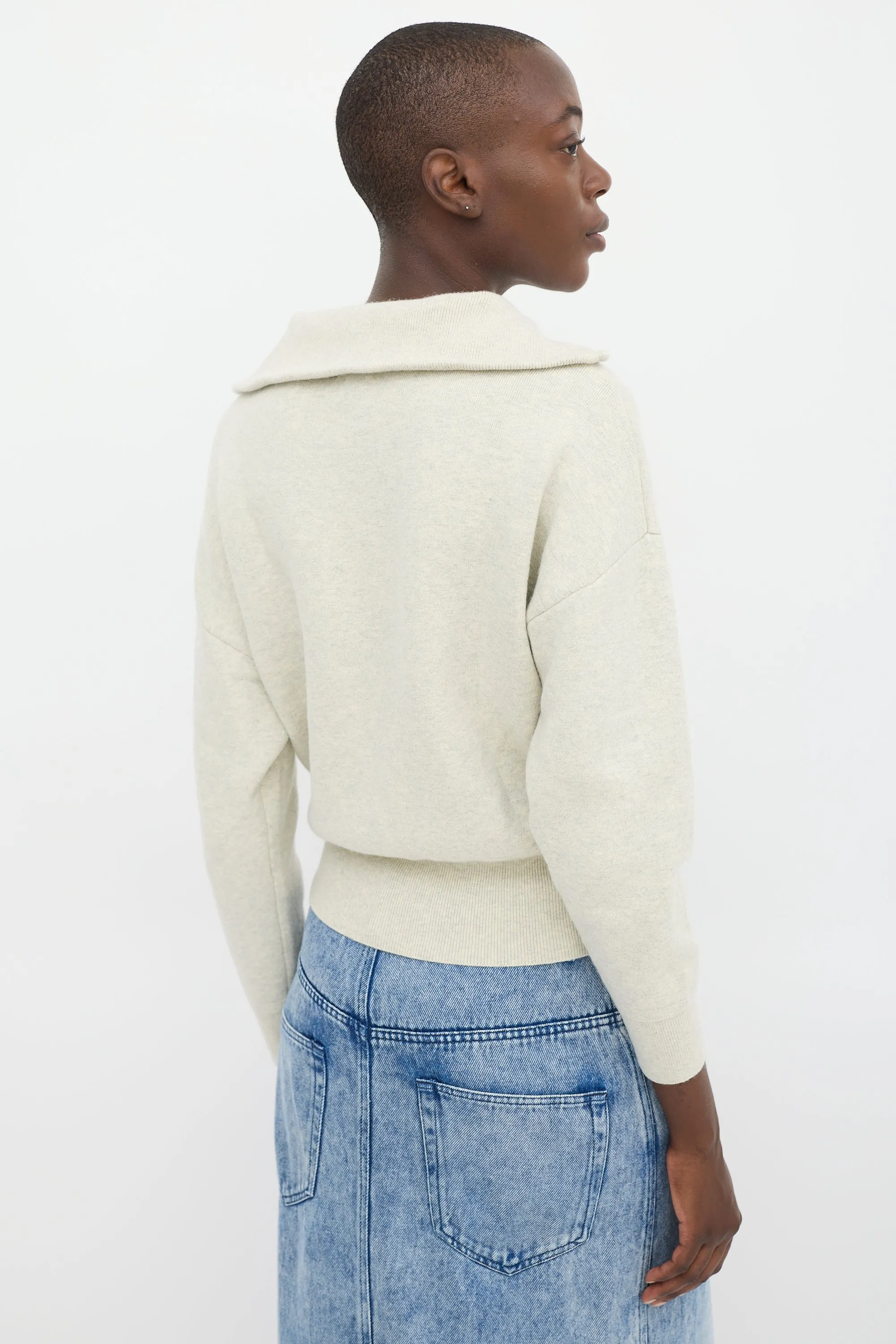 Beige Cotton & Wool Zip Cardigan