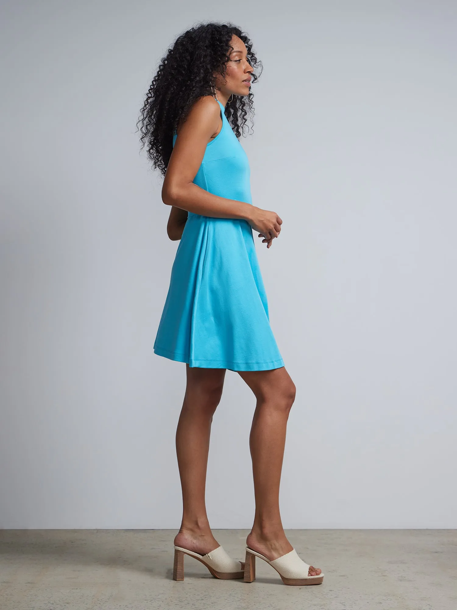 Belted Halterneck Flare Dress - City Knits