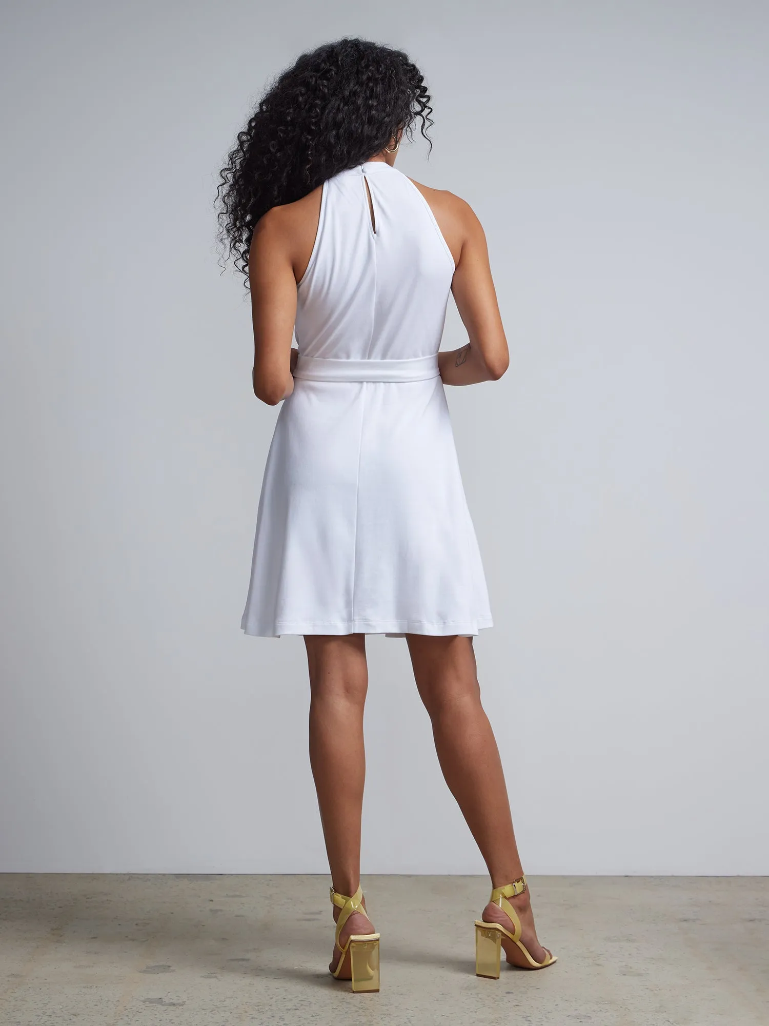 Belted Halterneck Flare Dress - City Knits