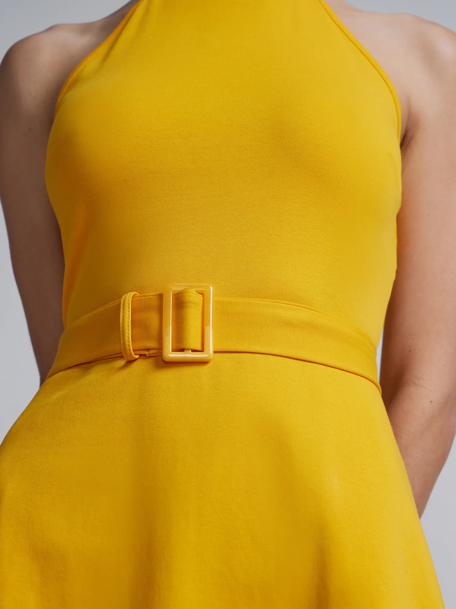 Belted Halterneck Flare Dress - City Knits