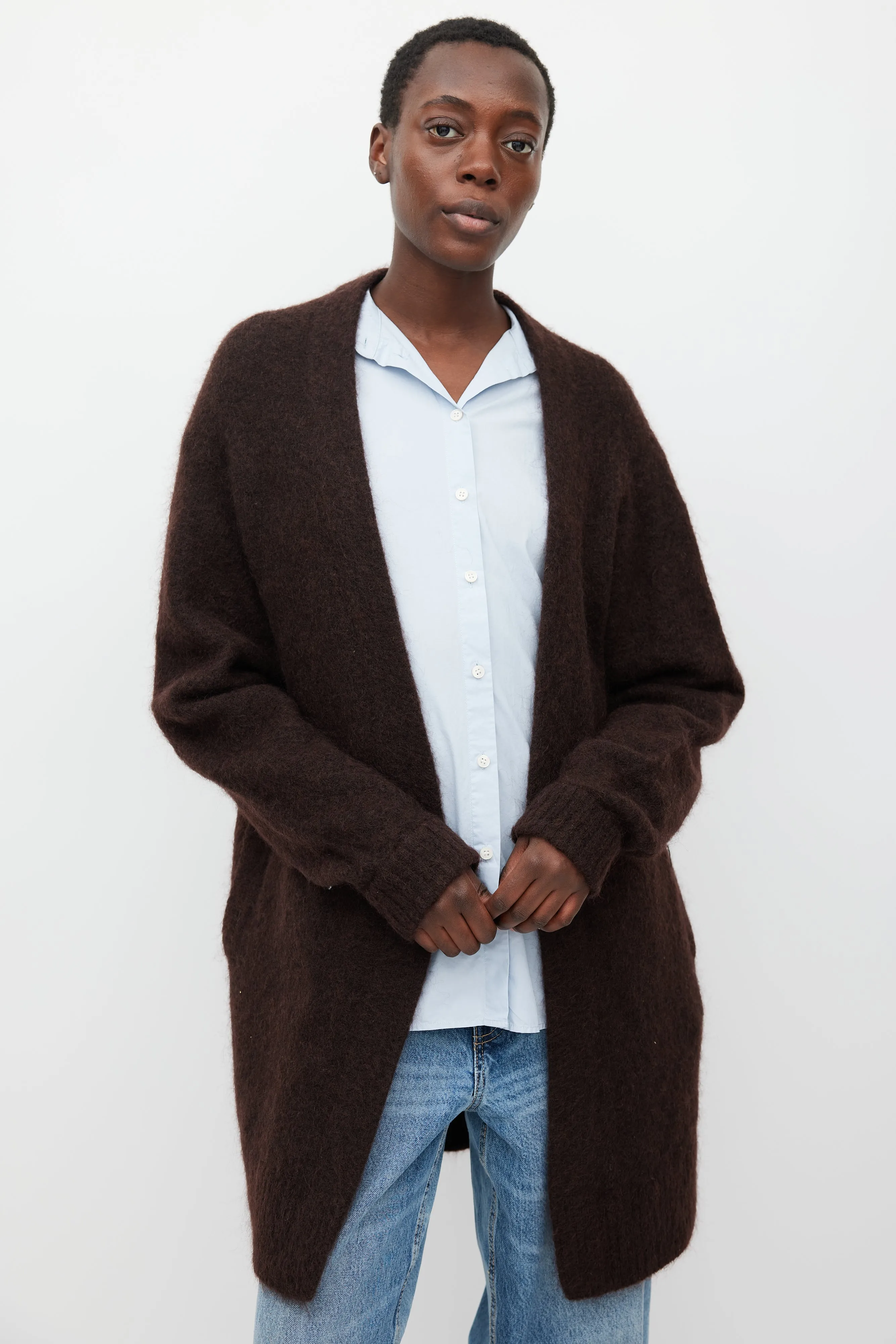 Brown Raya SH Mohair Open Cardigan