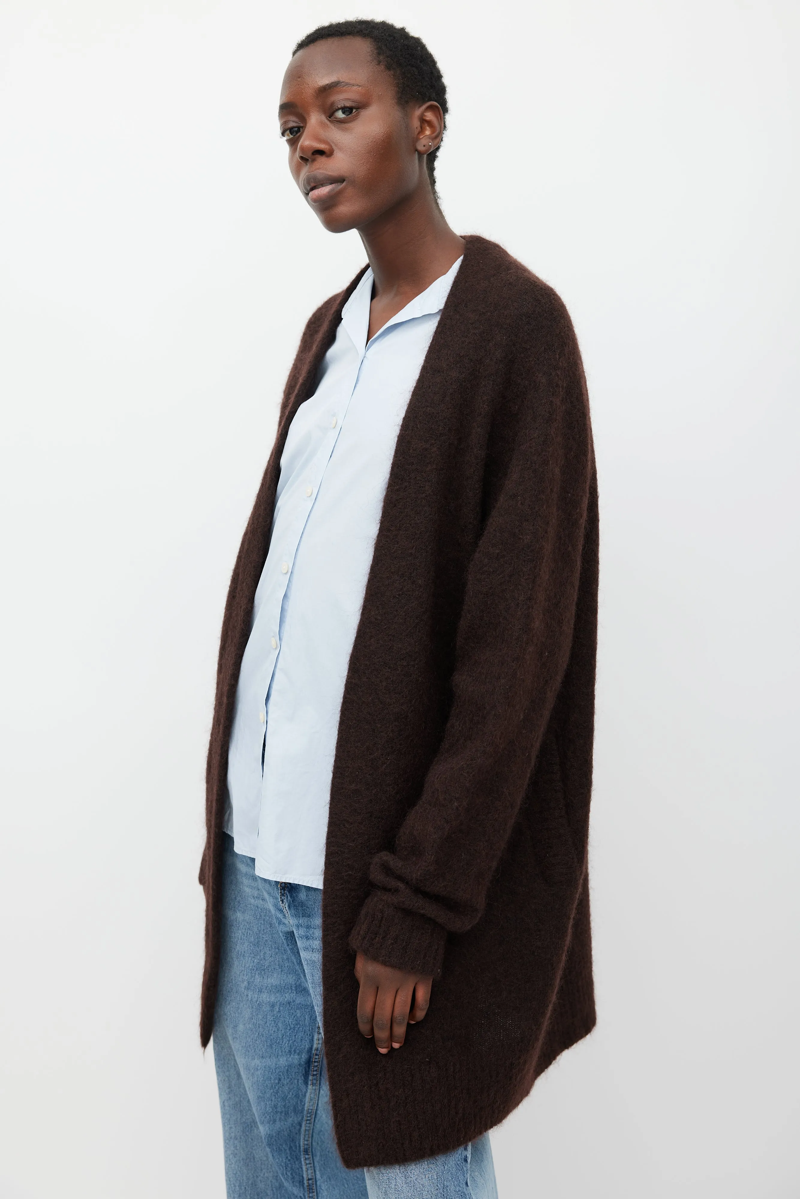 Brown Raya SH Mohair Open Cardigan