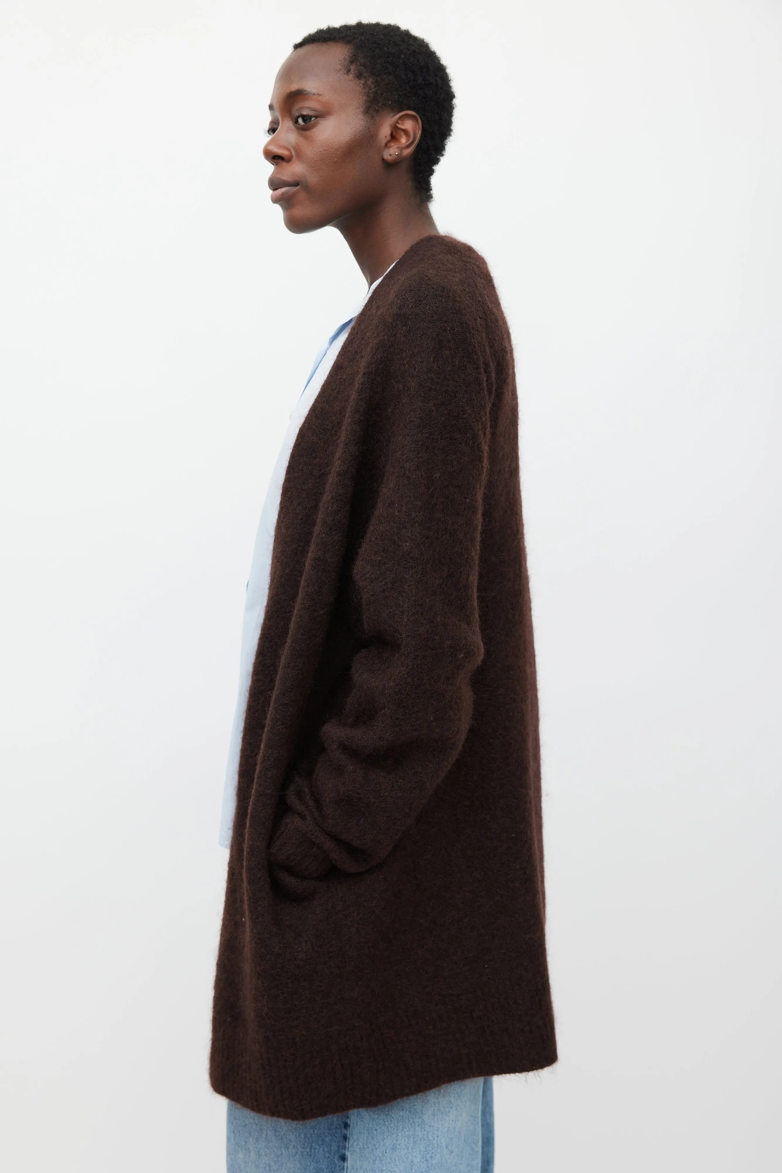Brown Raya SH Mohair Open Cardigan