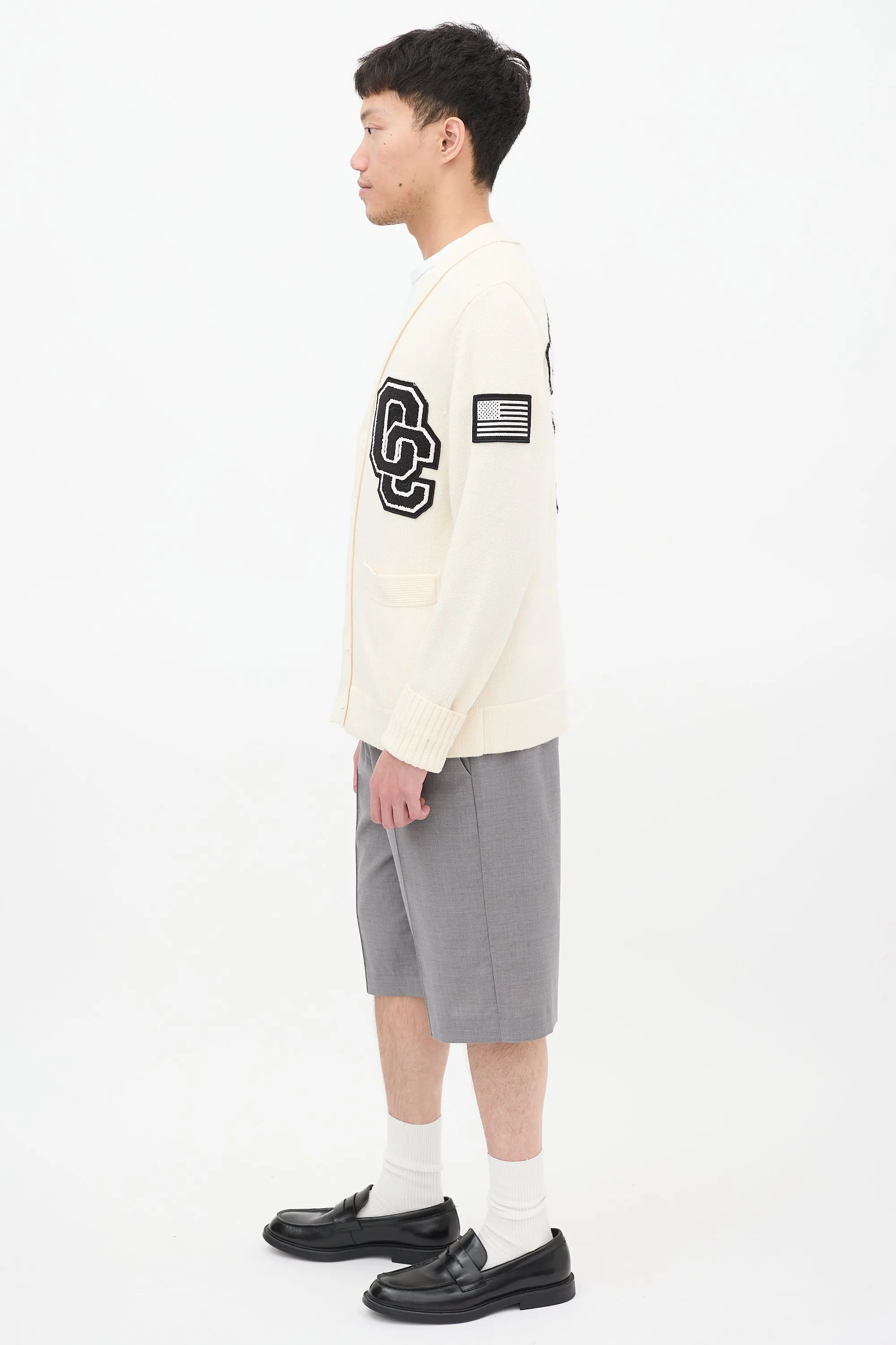 Cream & Black Wool Logo Patch Cardigan