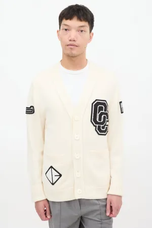 Cream & Black Wool Logo Patch Cardigan