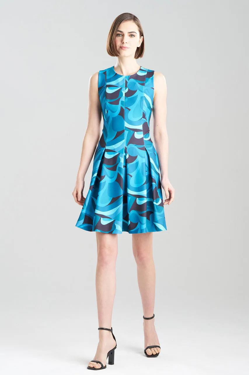 Scroll Knit Crepe Pleated Dress