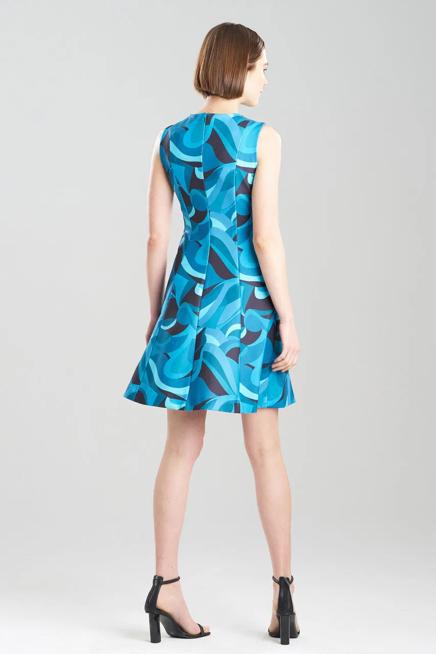 Scroll Knit Crepe Pleated Dress