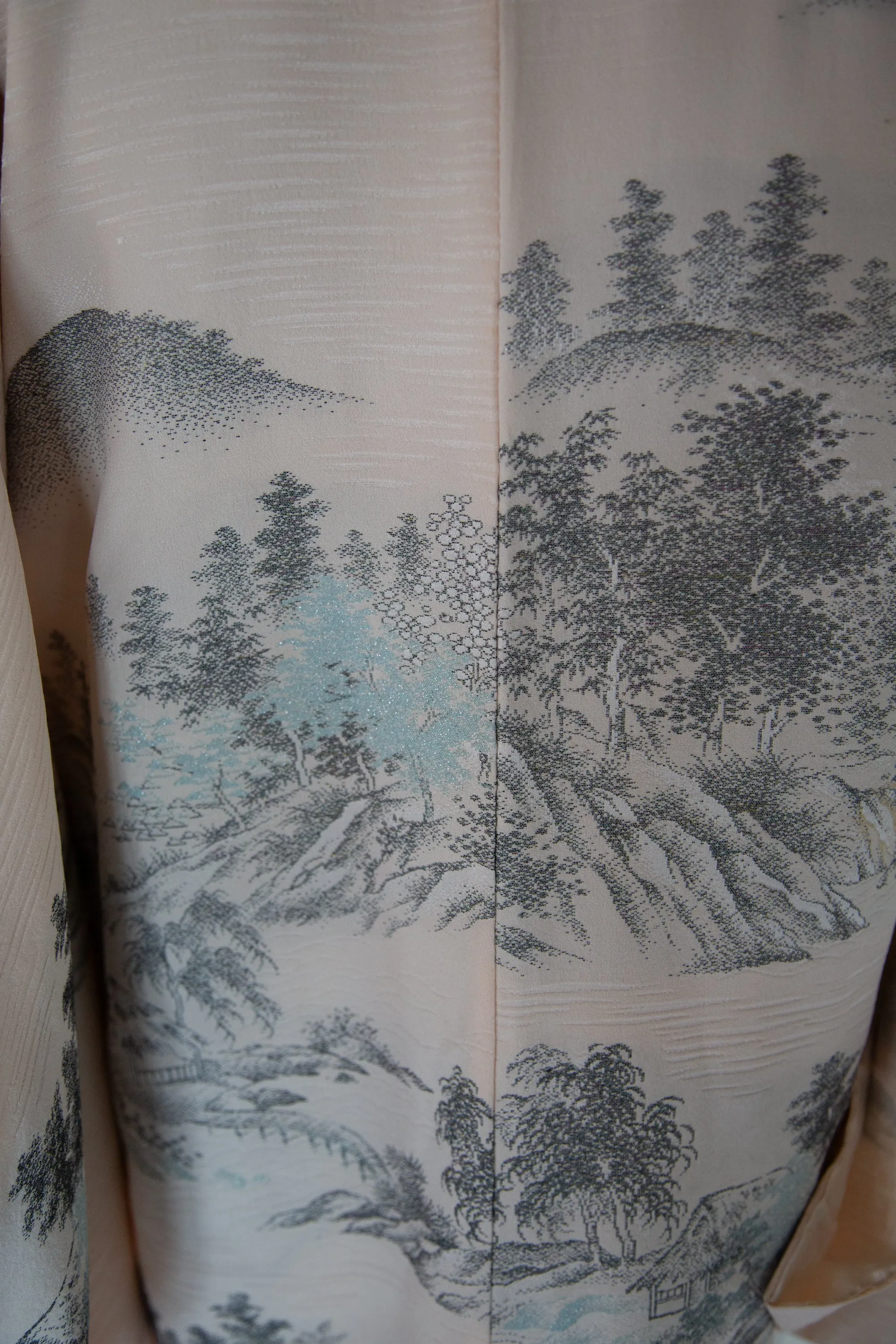 Vintage 1960s Blush Cream Silk Landscape Haori Jacket