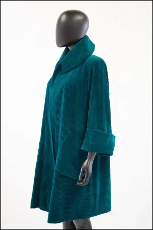 Vintage 1960s Green Jumbo Cord Swing Coat